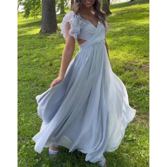 Altar'd State Dresses & Skirts - Altar'd State Maxi Dress Womens Medium Blue Excellent Ruffle Sleeve Cutout